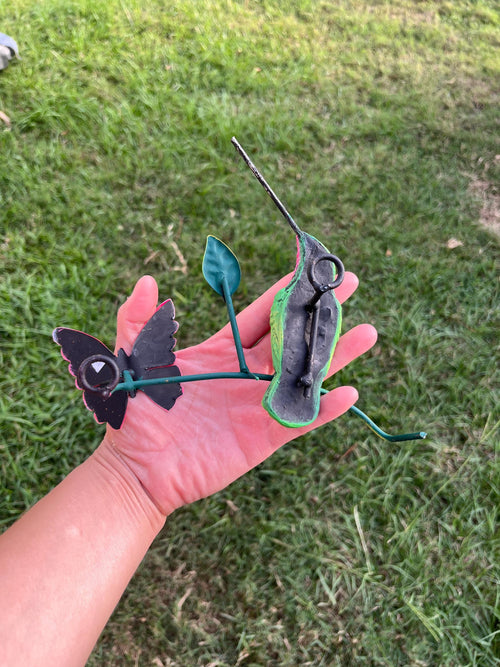 Metal hummingbird wall decor back mount detail, handmade in Mexico