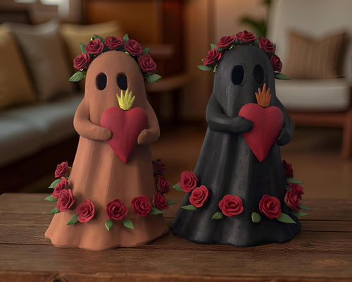 Handmade Mexican clay ghost for Dia de Muertos, hand-sculpted folk art decor