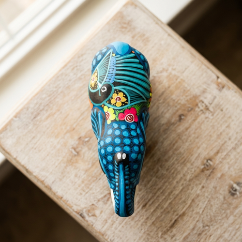 Mexican folk art elephant alebrije displayed as colorful handmade home decor