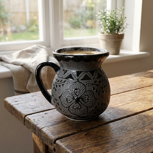 Mexican stoneware jarrito mug handmade in Mexico, lead-free pottery