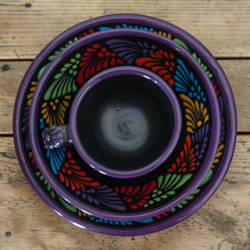 Multicolor black Talavera 3-piece set handmade in Puebla Mexico