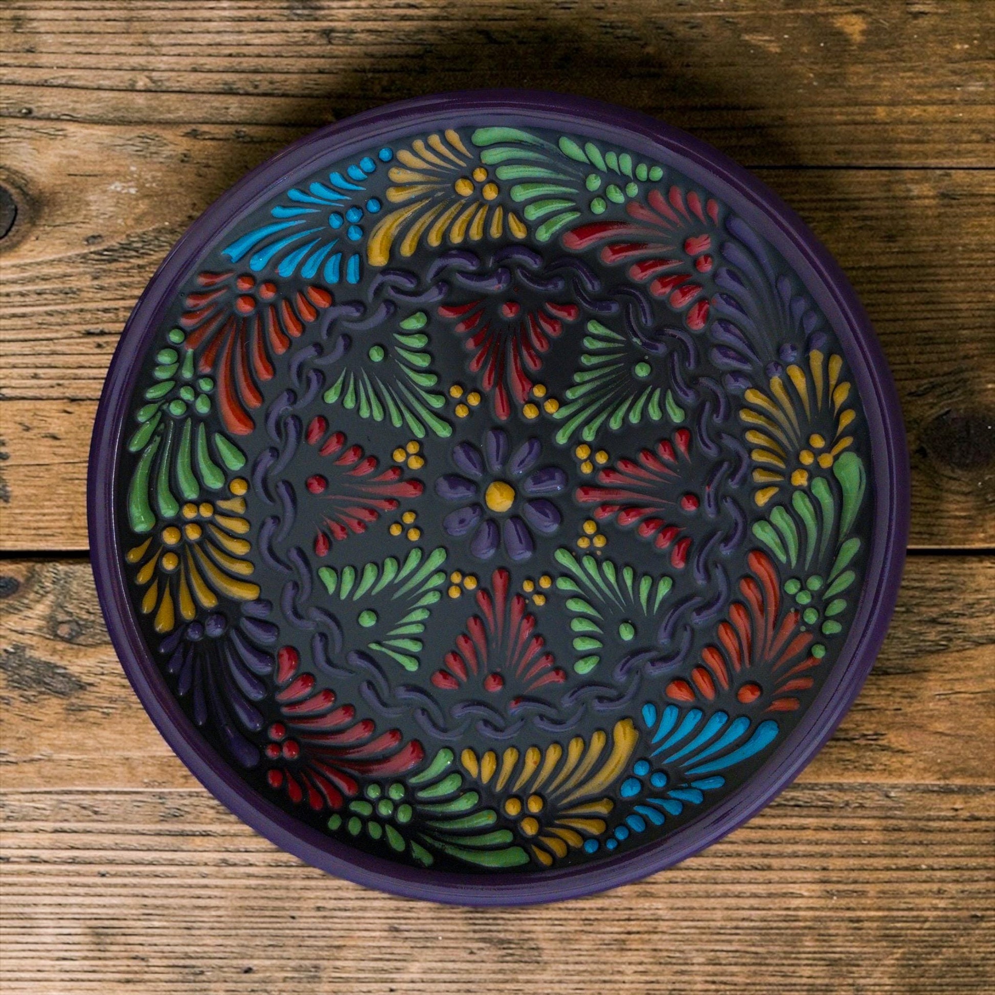 Black Talavera mug and bowl hand-painted detail