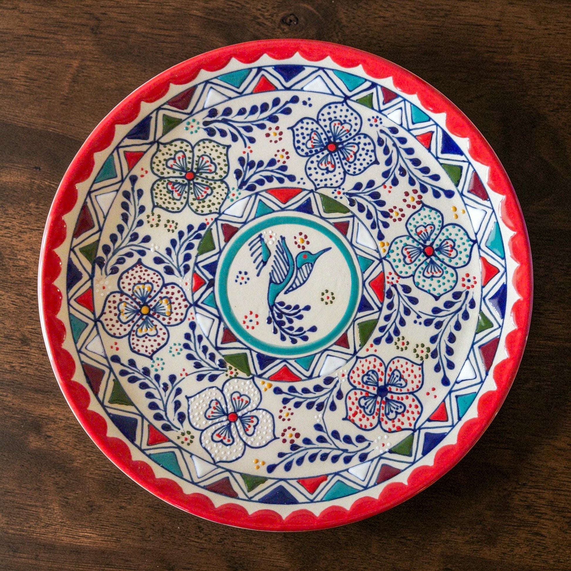 Multicolor stoneware dinner plate handmade Mexican pottery