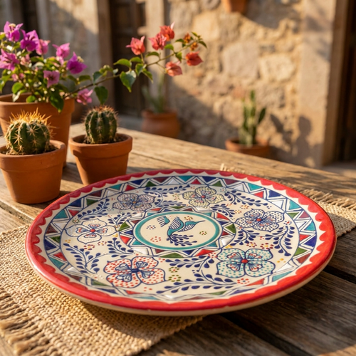 Handmade stoneware plate 10.4 inch top view
