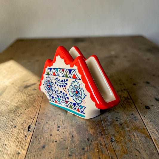 Multicolor napkin holder hand-painted detail - Mexican pottery