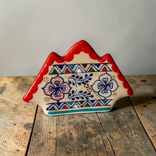 Multicolor ceramic napkin holder side view