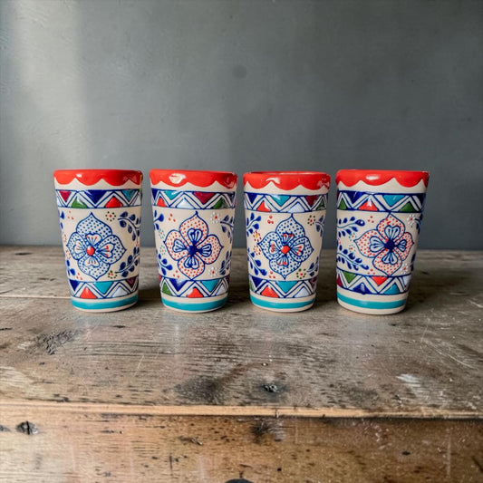 Multicolor stoneware shot glasses 4 set handmade Mexican pottery