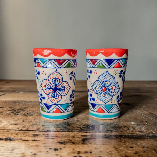 Set of 4 stoneware shot glasses Mexican pottery