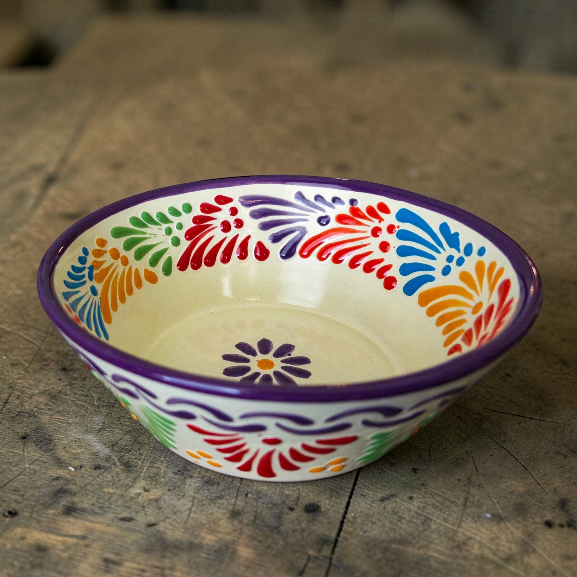 Multicolor white Talavera mug hand-painted design
