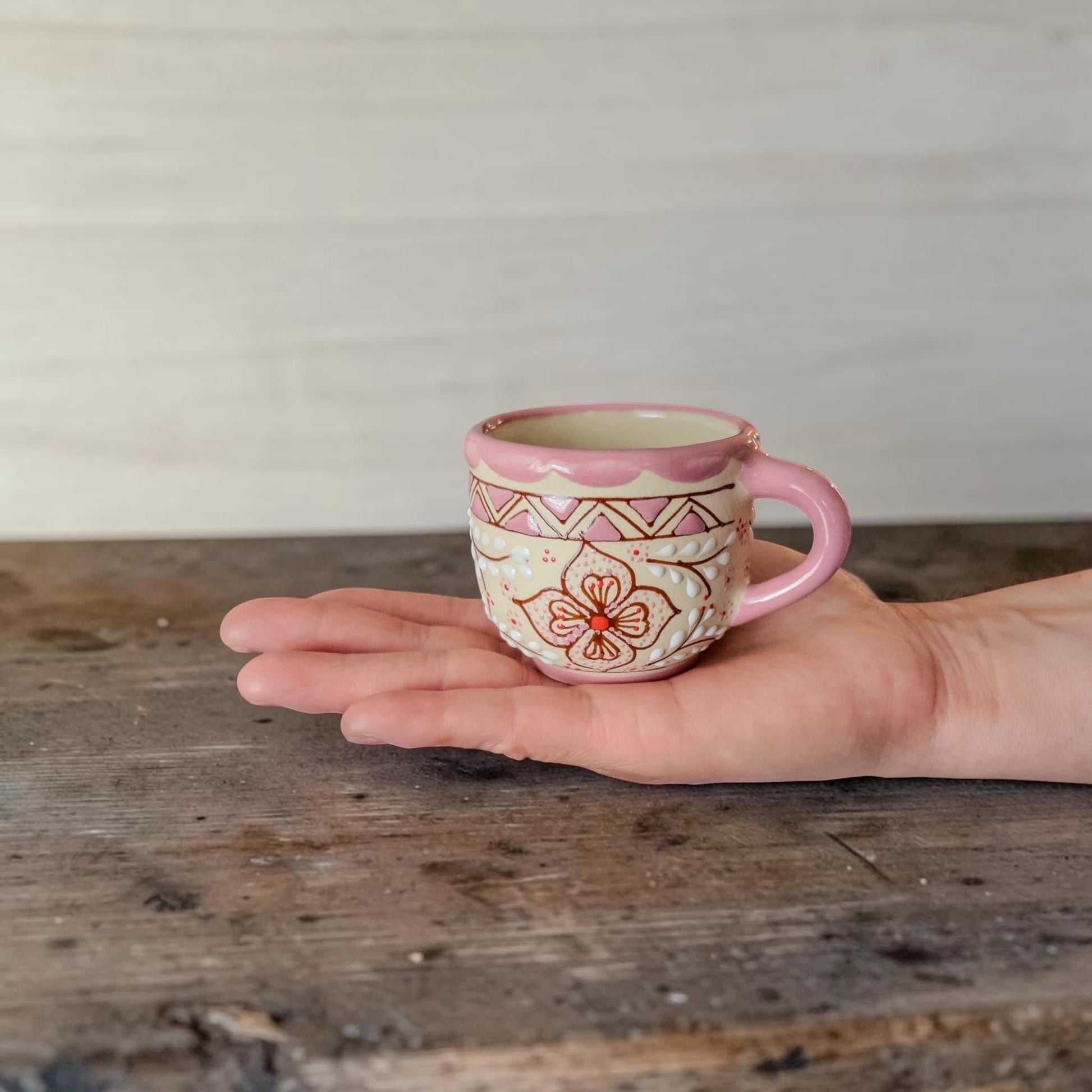 Pink ceramic espresso cup handmade stoneware mini mug
