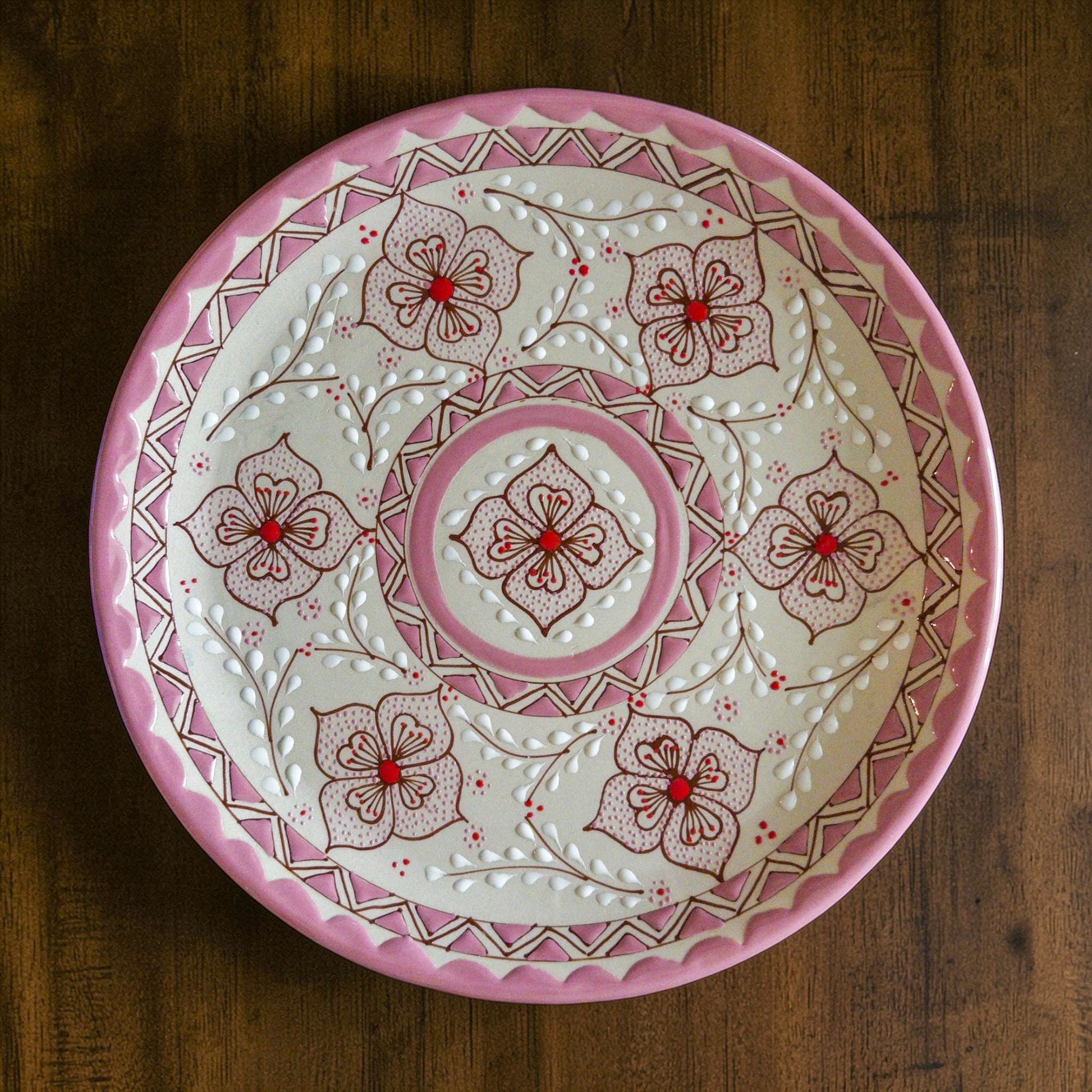 Pink stoneware dinner plate handmade Mexican pottery