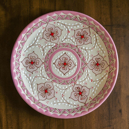Pink stoneware dinner plate handmade Mexican pottery