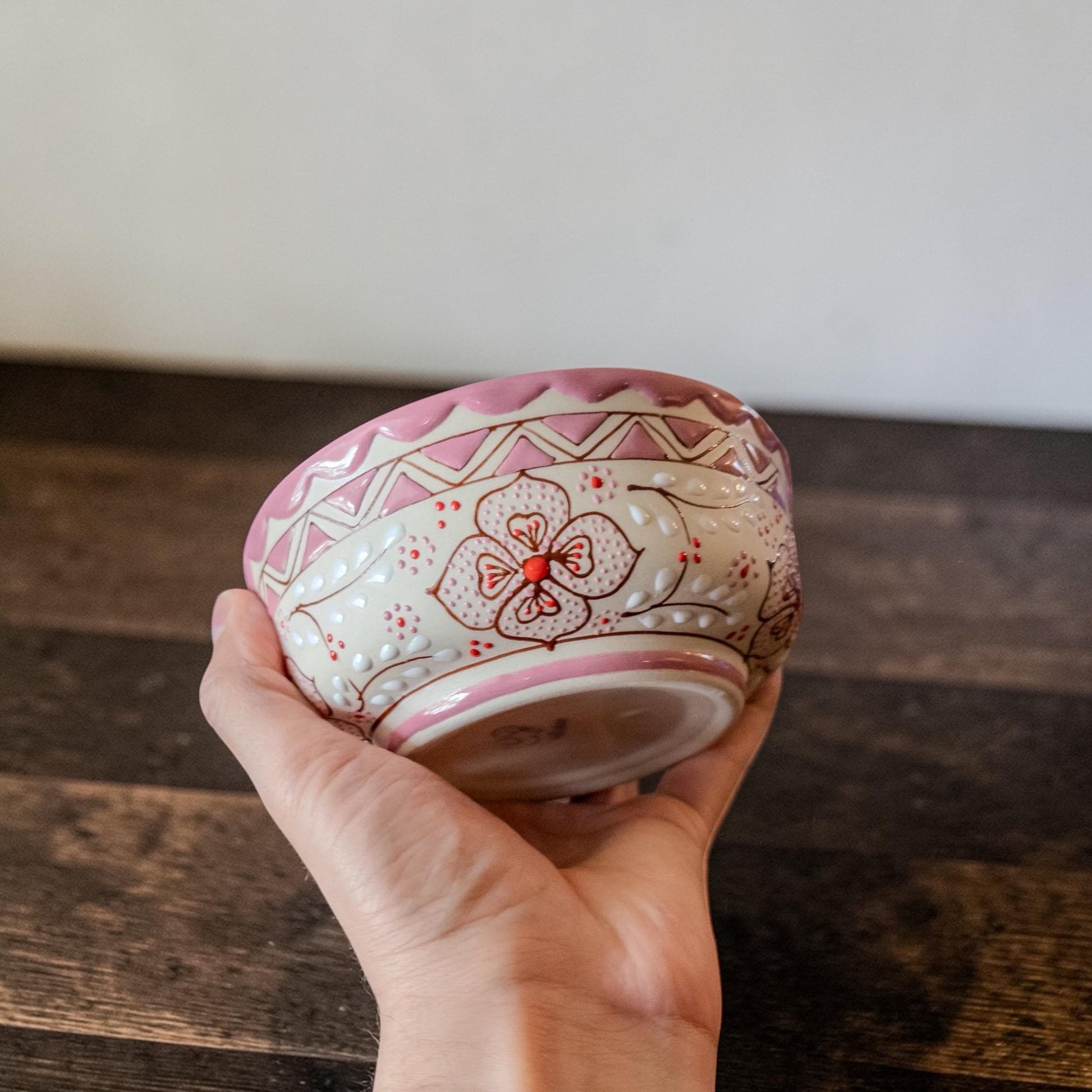 Pink stoneware serving bowl 5.5 inch handmade Mexican pottery