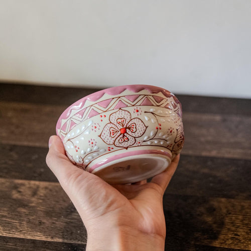 Pink stoneware serving bowl 5.5 inch handmade Mexican pottery