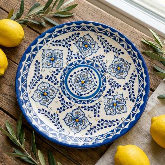 Handmade Blue Ceramic Dinner Plate - Unique Stoneware Dinnerware -