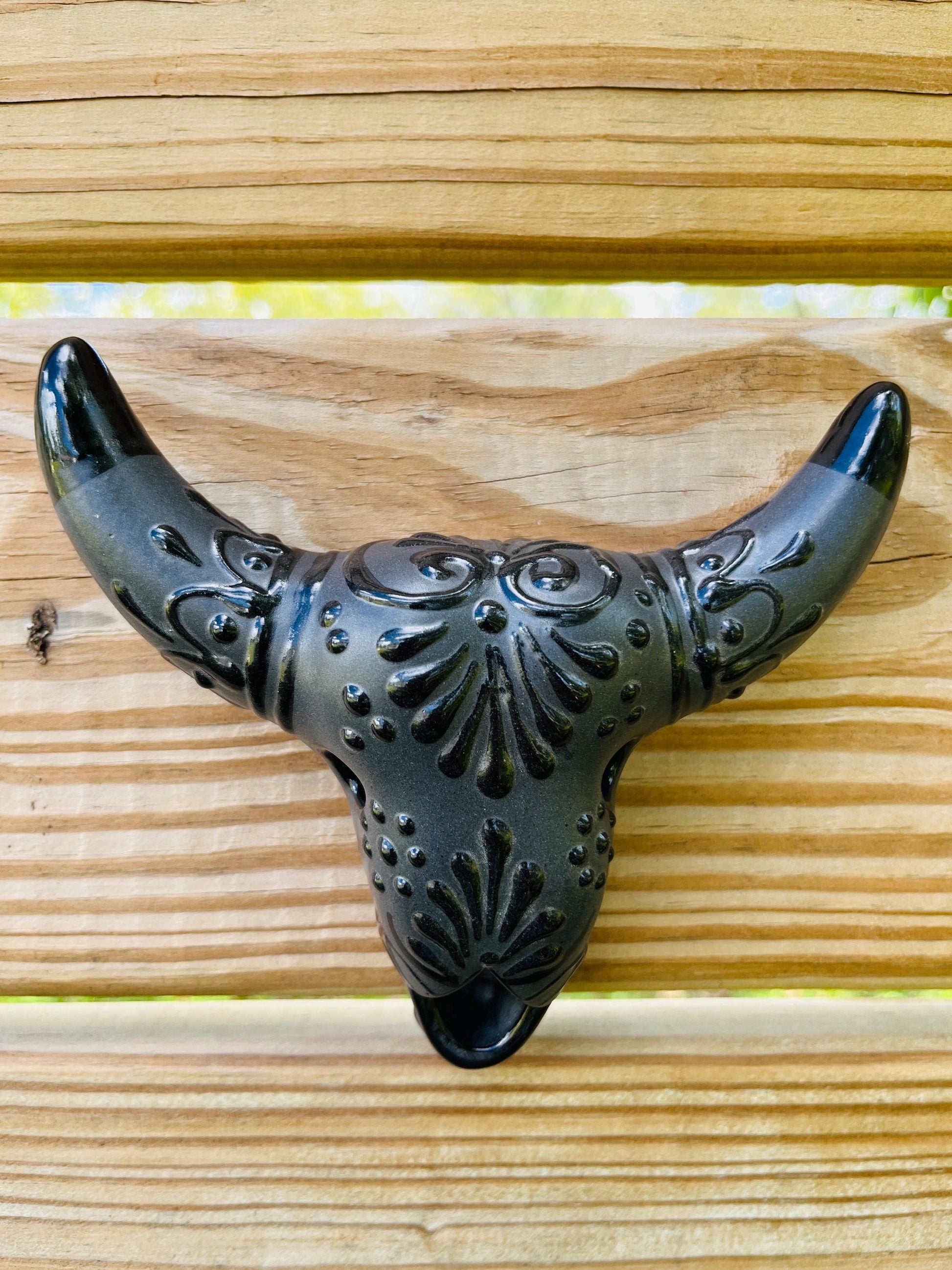 Colorful Talavera bull head horn detail