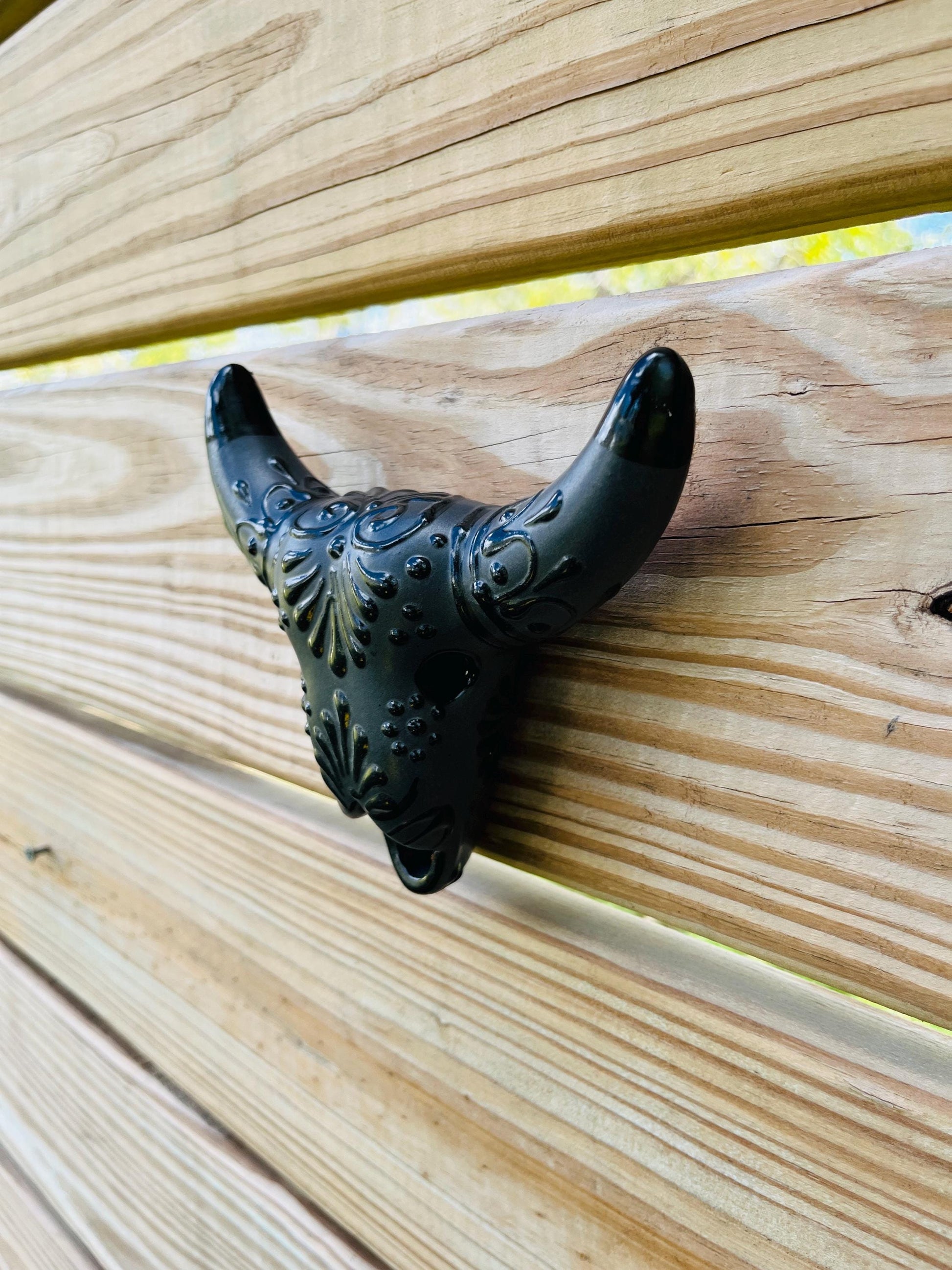 Talavera bull head hand-painted pattern detail