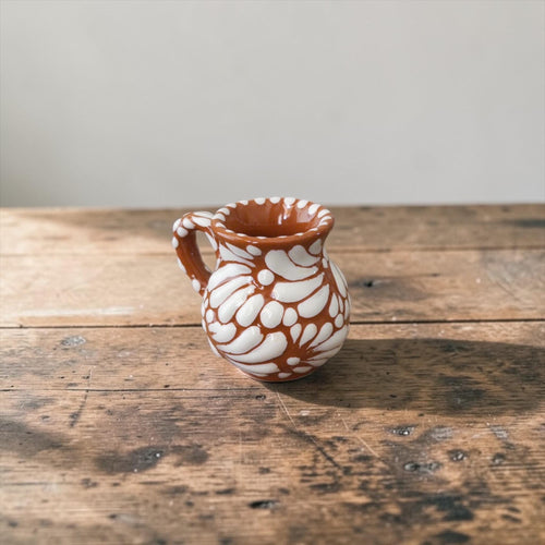 Brown Talavera jarrito shot glass handmade in Mexico