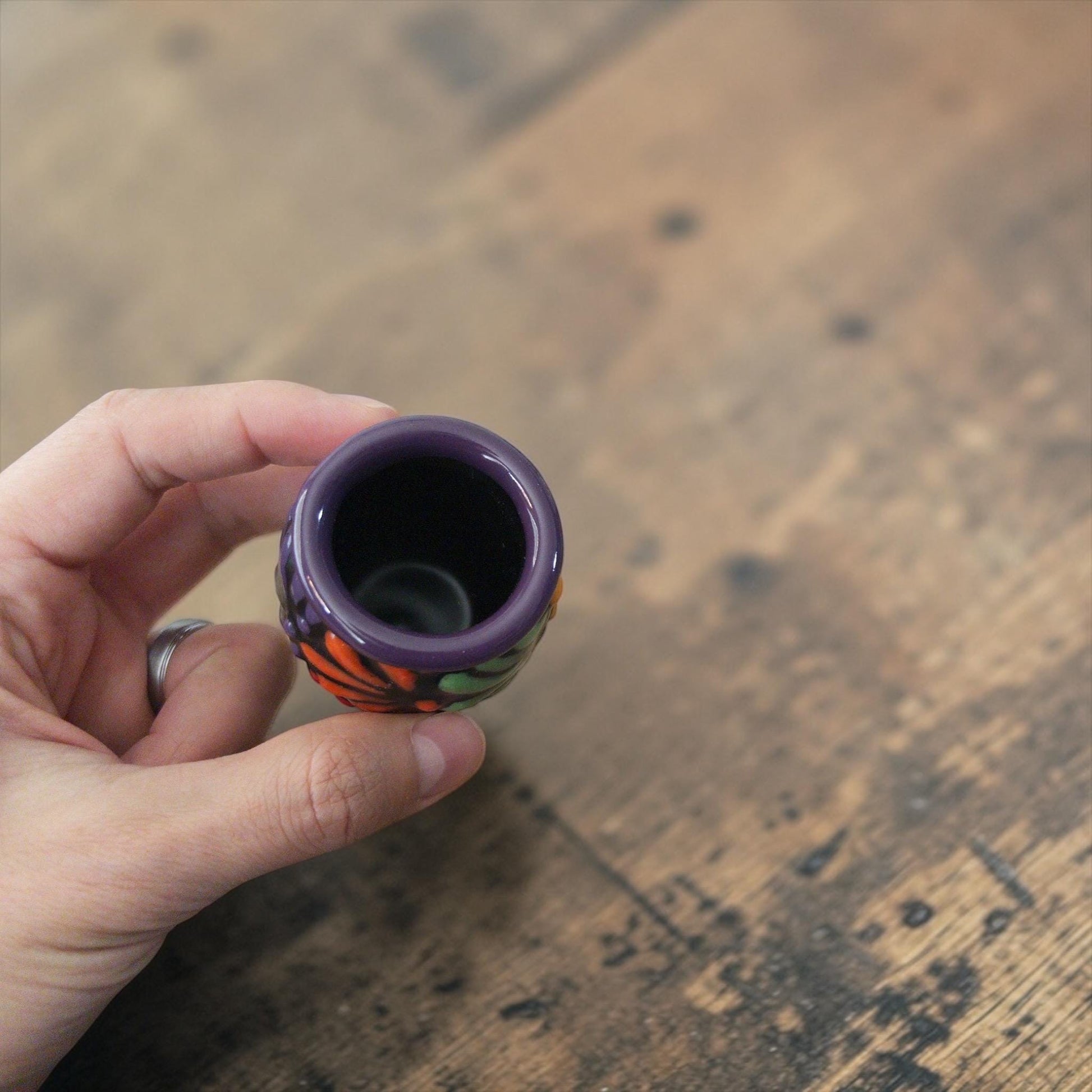 Mini Talavera cantarito shot glass for tequila and mezcal, lead-free