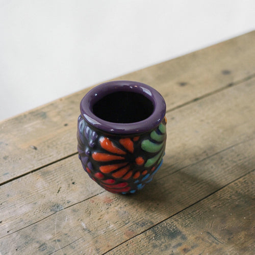 Set of Talavera mini cantarito shot glasses, artisan Mexican wedding favor