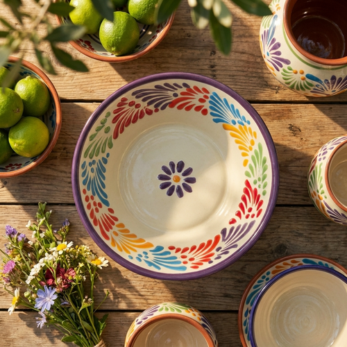 Talavera serving bowl with hand-painted floral pattern