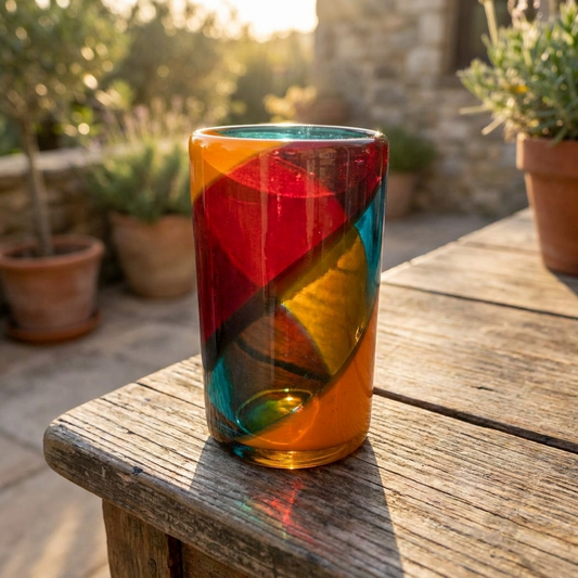 Blown Glass Tumblers - Blue, Red, Orange - Drinkware.