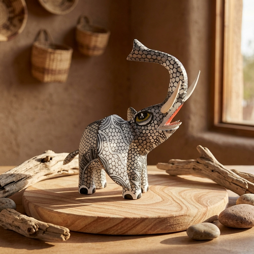 Wood elephant alebrije, Mexican folk art figurine