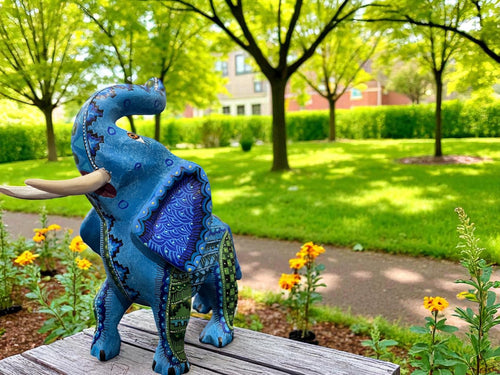 Wood elephant alebrije side view, handpainted Oaxaca Mexican folk art