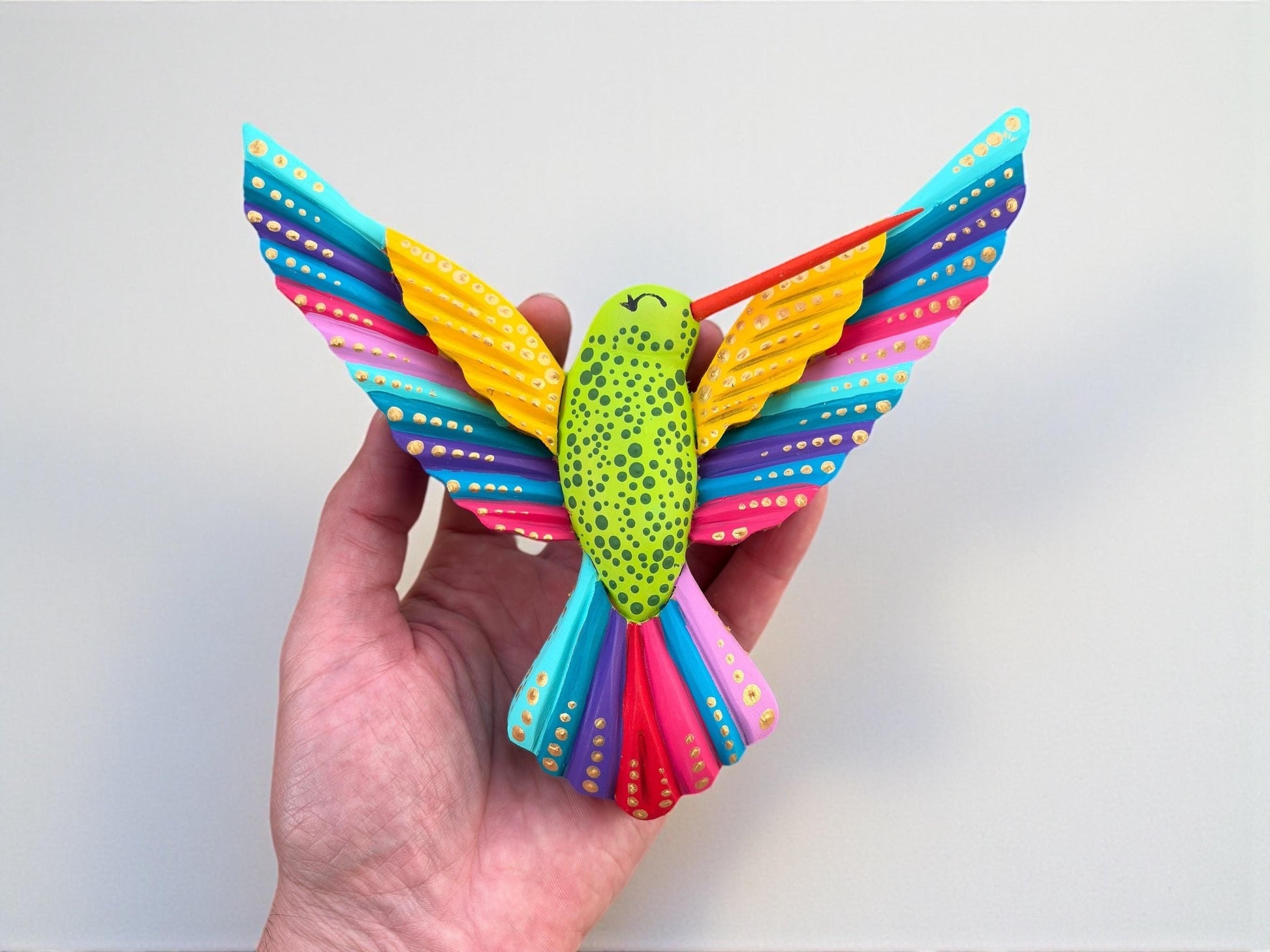 Multicolor wood hummingbird wall art, handcarved hand-painted Mexican folk art